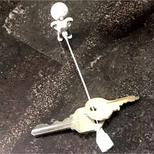 Silver Metal Man Whimsical Figure Keychain - Novelty Item Funny